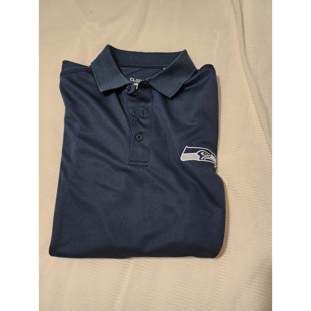 Clique Seattle Seahawks Polo Golf Shirt - Navy Blue - Men's Size Small P